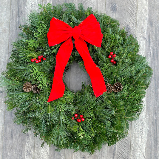 Fresh Mixed Pine Wreath - Red Velvet Classic