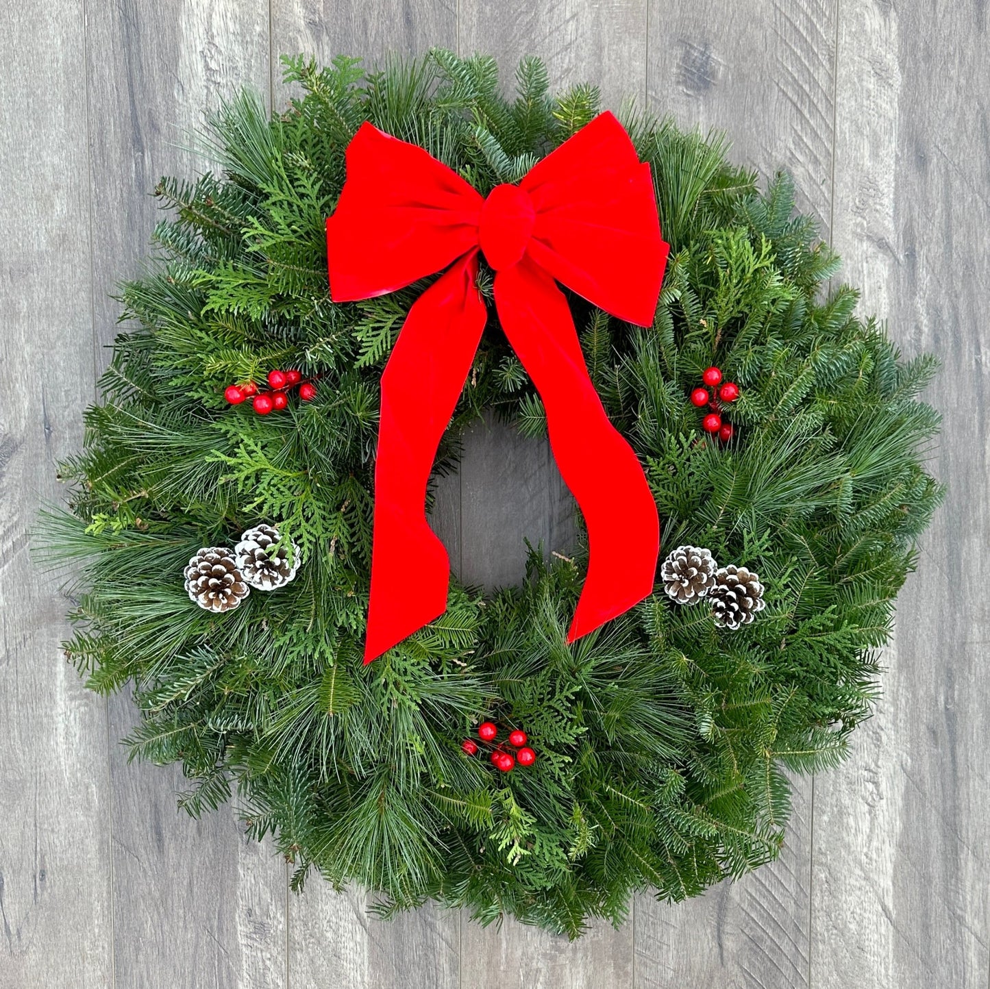 Fresh Mixed Pine Wreath - Red Velvet Classic
