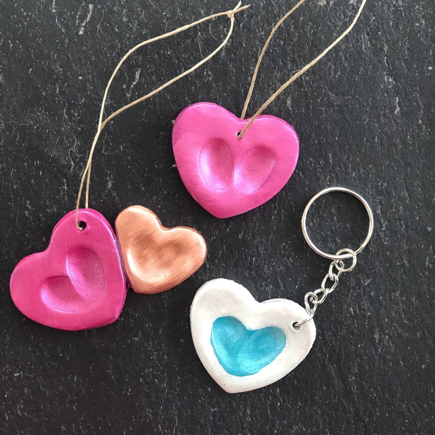 Heart Keychain DIY Craft Kit - Custom Thumbprint Keepsake Gift for Mom - Handmade Jewelry