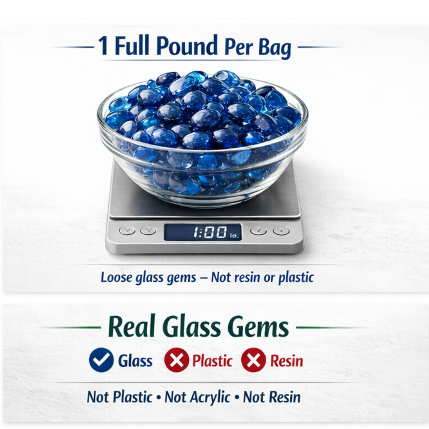 Premium Decorative Glass Gems for Crafts and Decor – Multiple Colors & Sizes (1 -5 lb)