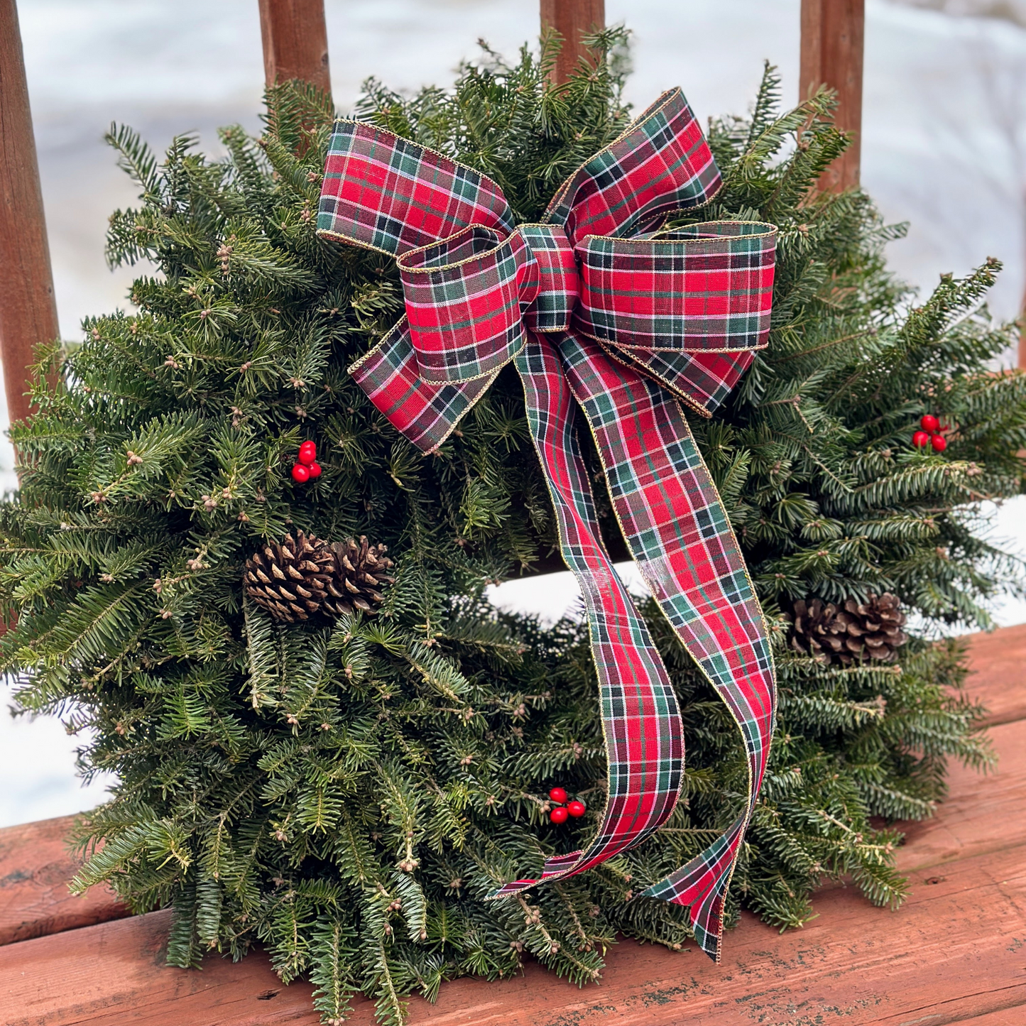 Fresh Balsam Wreath with Henry Plaid Bow