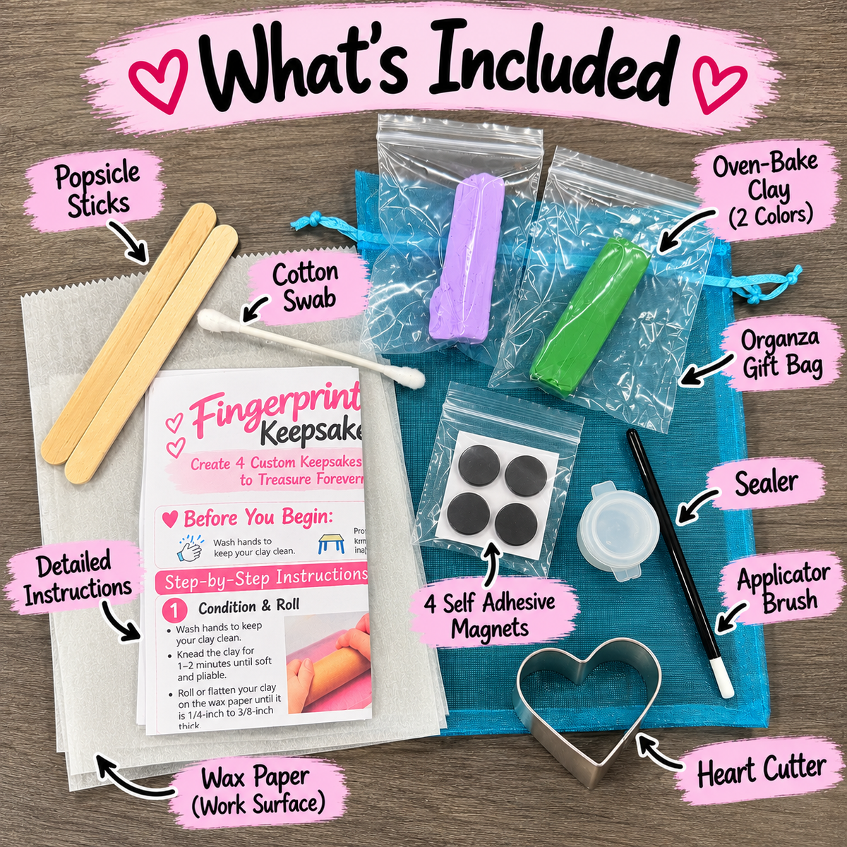 Fingerprint Heart Keepsake Kit – DIY Kids Clay Magnet Craft