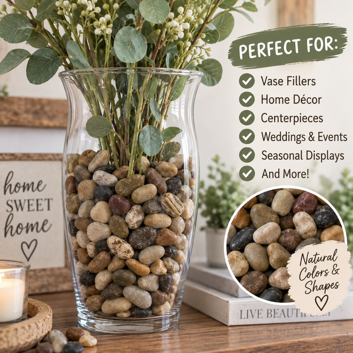 Natural River Pebbles for Crafts, Stepping Stones & Décor