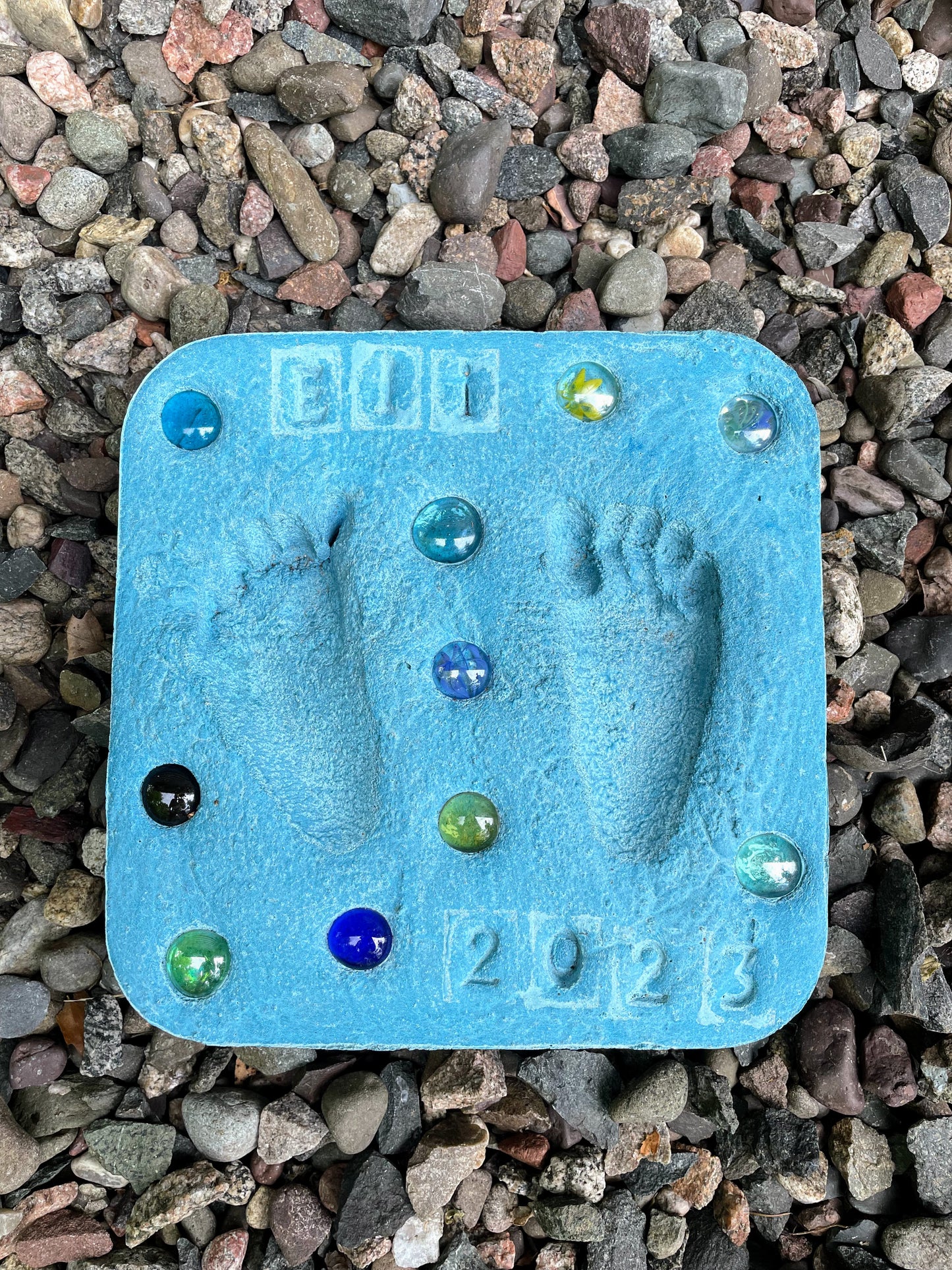 Blue square footprint stepping stone