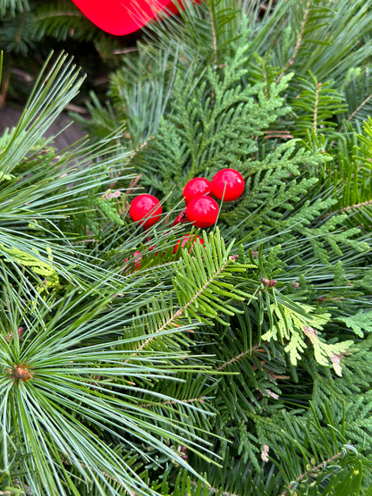 Fresh Mixed Pine Wreath - Red Buffalo Plaid