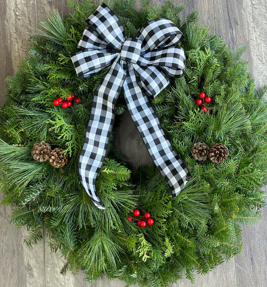 Fresh Mixed Pine Wreath - White Buffalo Plaid