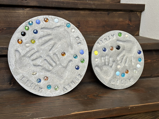 Family Stepping Stones. Mommy and Me Gift.  These are garden stones displayed in our home for decor. In the image the stones are stood up vertically on a step, which is another great orientation to show these off. 