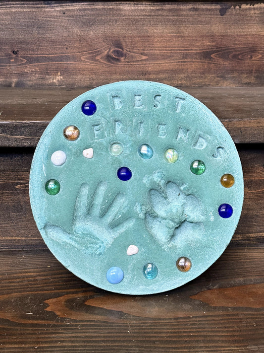 Handprint and pawprint stepping stone. Best Friends stepping stone kit