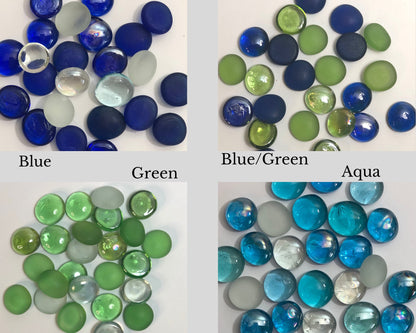 Mosaic Glass Gems.  You choose your own mix with any of the colors pictured. A few of the top options include red white and blue, mermaid mix, black and white, white rocks and multi-color, which is our top selling option.  Mama B's 